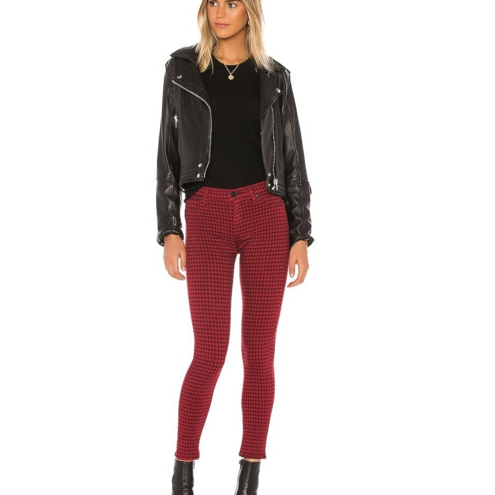Hudson Barbara Super Skinny Black & Red Houndstooth Skinny Jeans - 24